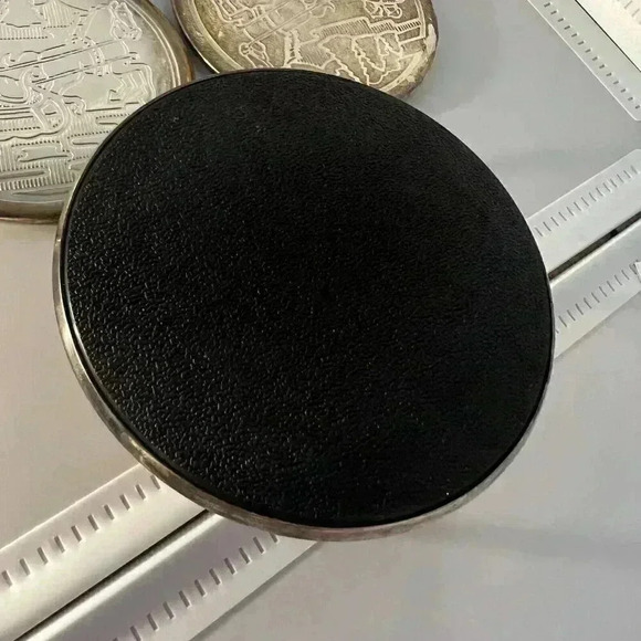 VTG Godinger Christmas Horse Sleigh Coaster Set 4 Silver Plated Holiday Scene - Picture 6 of 8